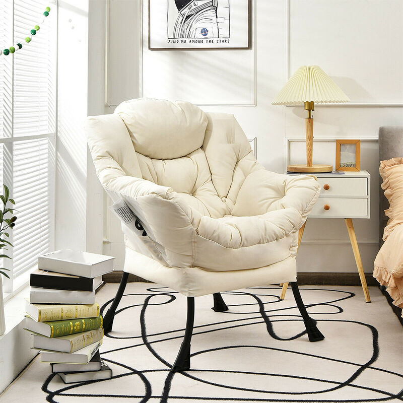 Modern Polyester Fabric Lazy Chair with Steel Frame and Side Pocket