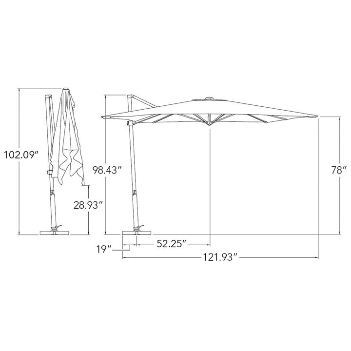 Mondawe 8.6FT Solefin Square Cantilever Umbrella with Cross Bar Stand, Bronze Frame