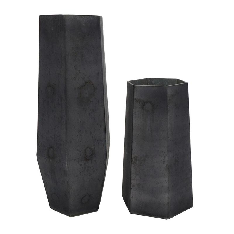 HomeRoots Set of Two Black Hexagonal Glass Table Vases image number 0