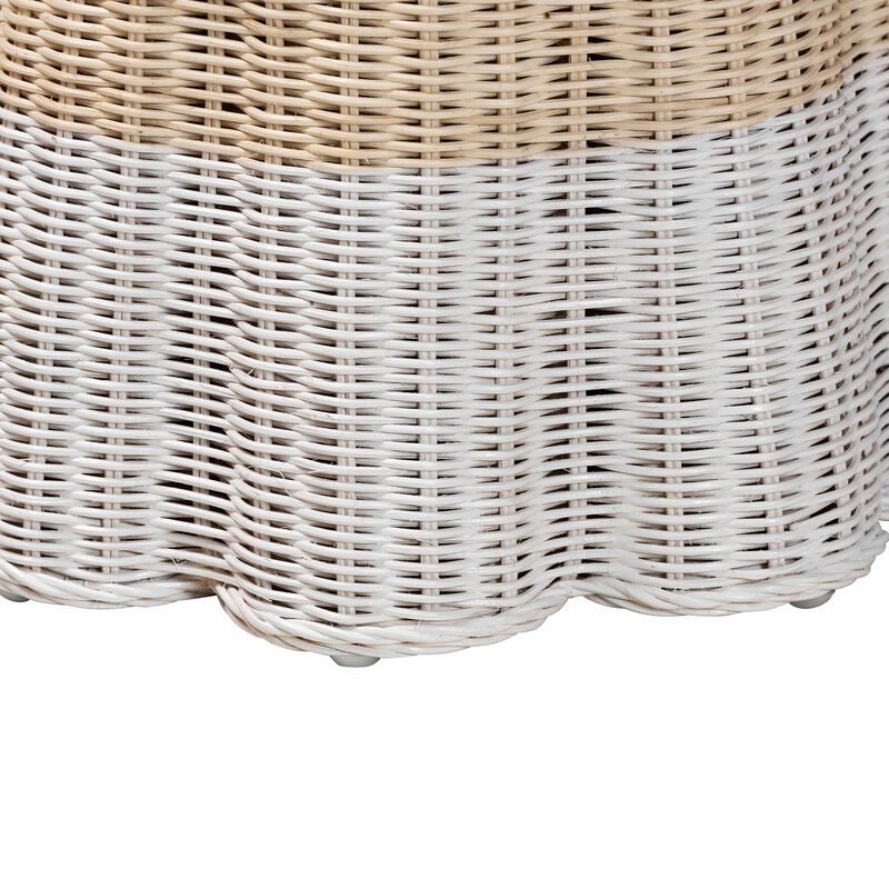 bali & pari Sarna Natural Rattan End Table - Handwoven Wicker Accent Table with Scalloped Base and Two-Tone Finish, Boho Coastal Style Side Table