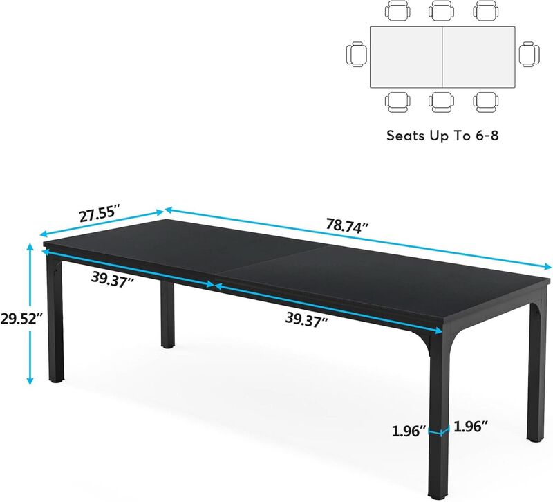 ShipItFurniture Black 78" Rectangular Dining Table, Seats 6&ndash;8 image number 7