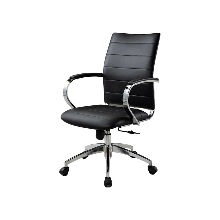 Zoha 27 Inch Adjustable Swivel Office Chair, Black Faux Leather, Chrome - Benzara