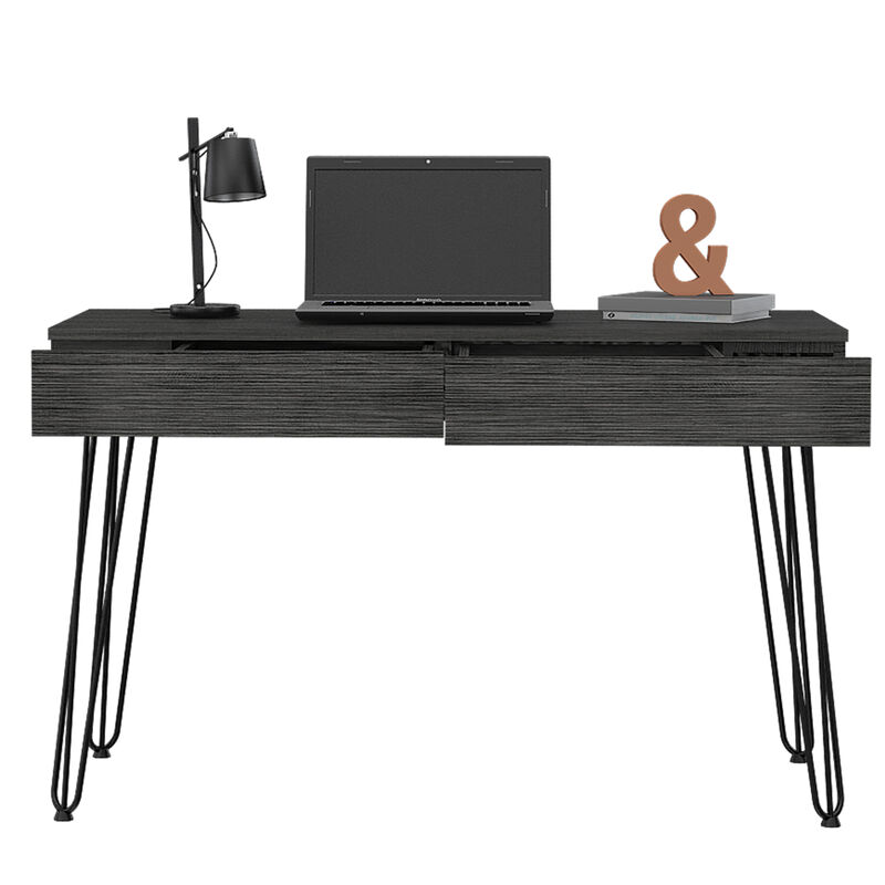 DEPOT E-SHOP Salamanca Writing Desk with 2-Drawers and Hairpin Legs, Smokey Oak