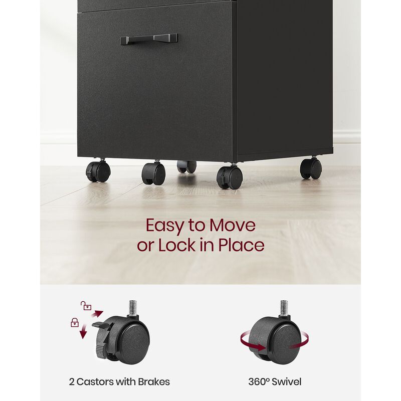 Rolling File Cabinet with 2 Drawers for A4 and Letter-Sized Documents