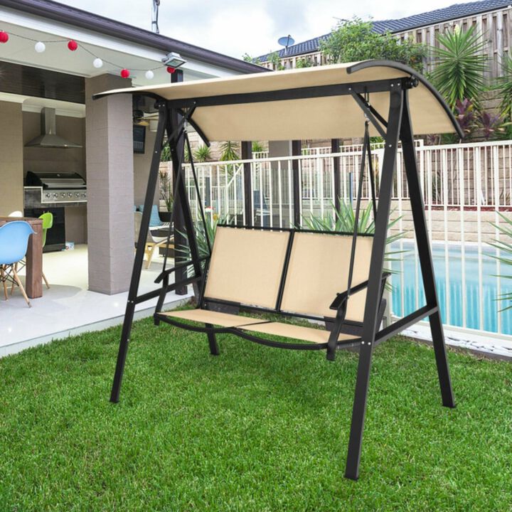 Hivvago 2 Person Patio Swing with Weather Resistant Glider and Adjustable Canopy-Green