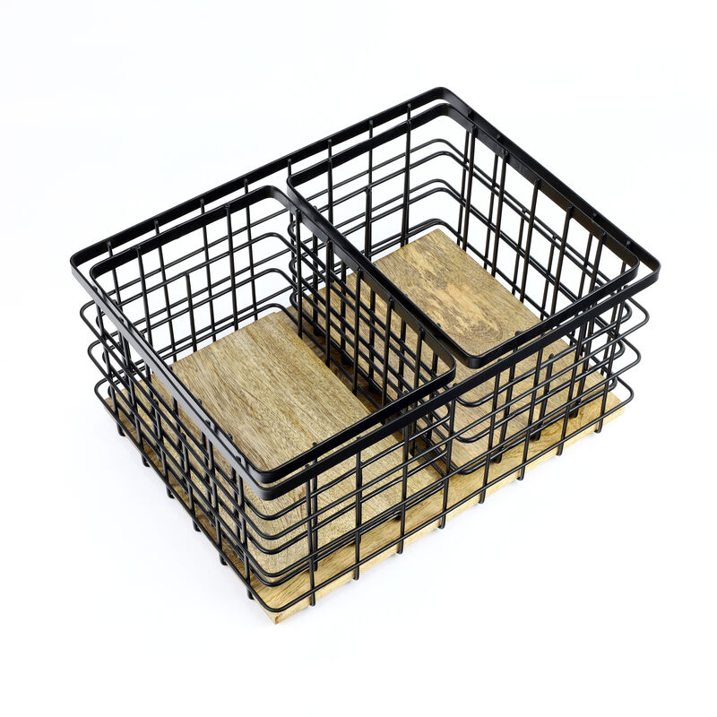 Evvie Vintage Farmhouse Handmade Wire Metal Nesting Storage Baskets with Wood Base image number 4