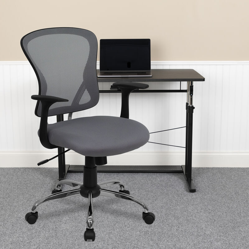 Alfred Mid-Back White Mesh Swivel Task Office Chair with Chrome Base and Arms image number 1