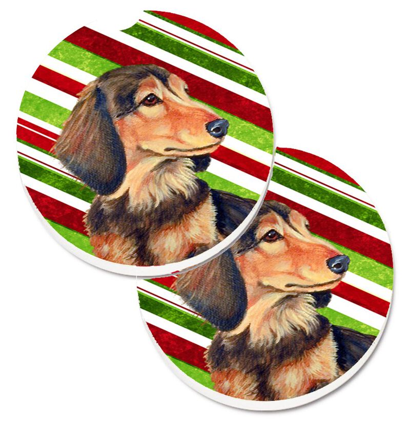 Caroline's Treasures Dachshund Candy Cane Holiday Christmas Set of 2 Cup Holder Car Coasters LH9256CARC, 2.56, Multicolor image number 0