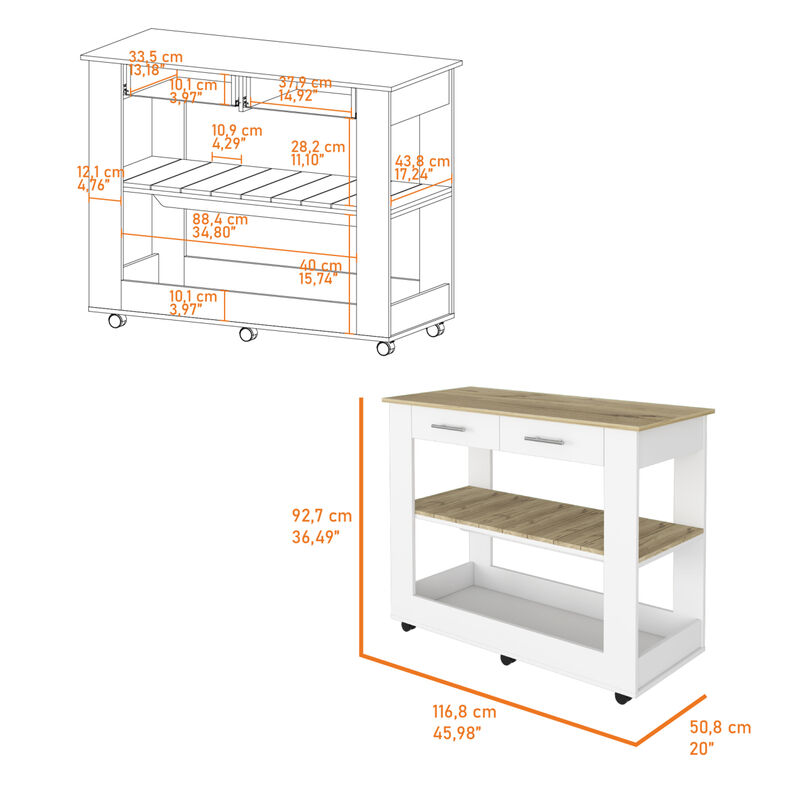 Streamdale Rockaway 2-Drawer 2-Shelf Kitchen Island White And Light Oak