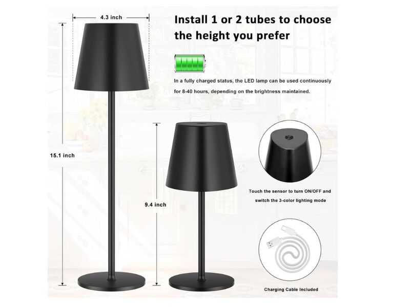 Cordless LED Table Lamp &ndash; 3-Color Dimmable, Rechargeable, Portable