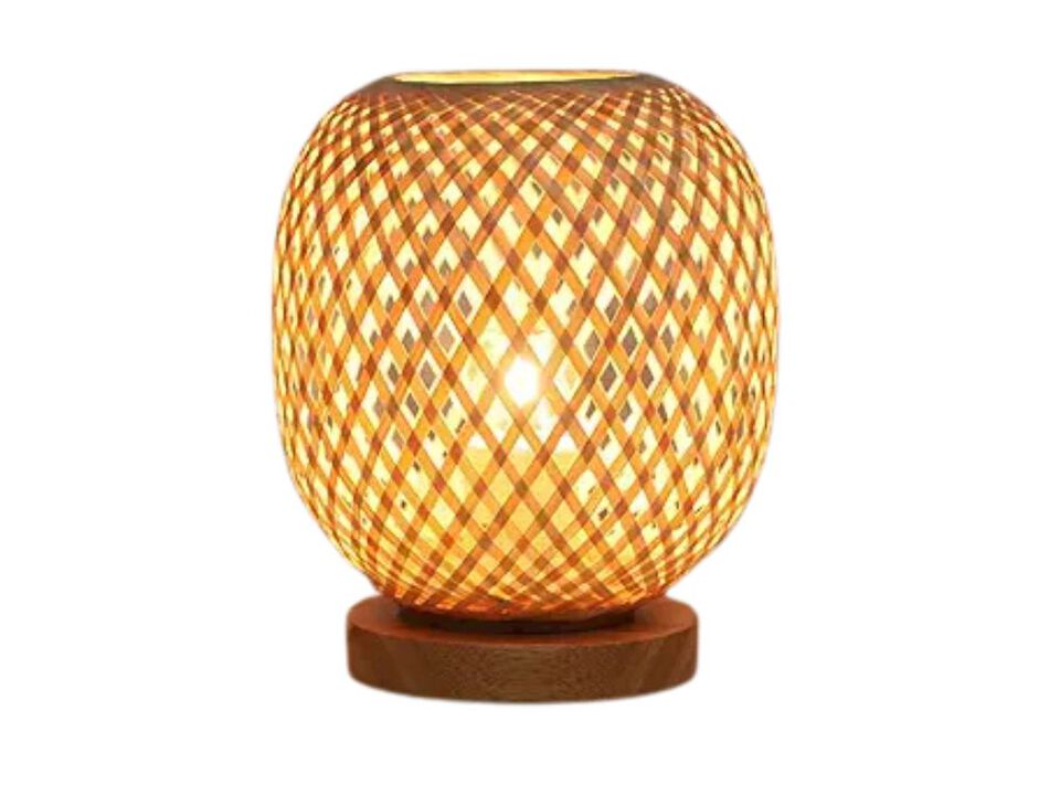 Table Lamp &ndash; Dimmable Bamboo Rattan Woven Boho Bedside Light, Small Wicker Accent