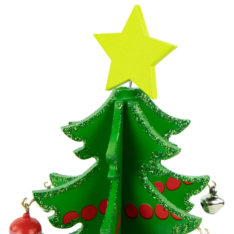 13.75" Green 3-D Wood Christmas Tree with Ornaments Decoration