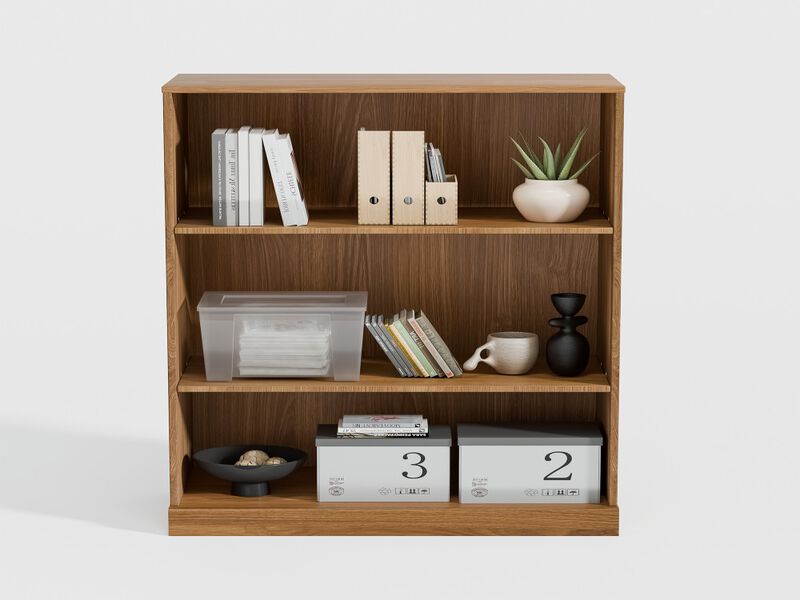 2-Piece Modern Minimalist Doorless Wood Grain Cabinet with 3-Layer Shelves