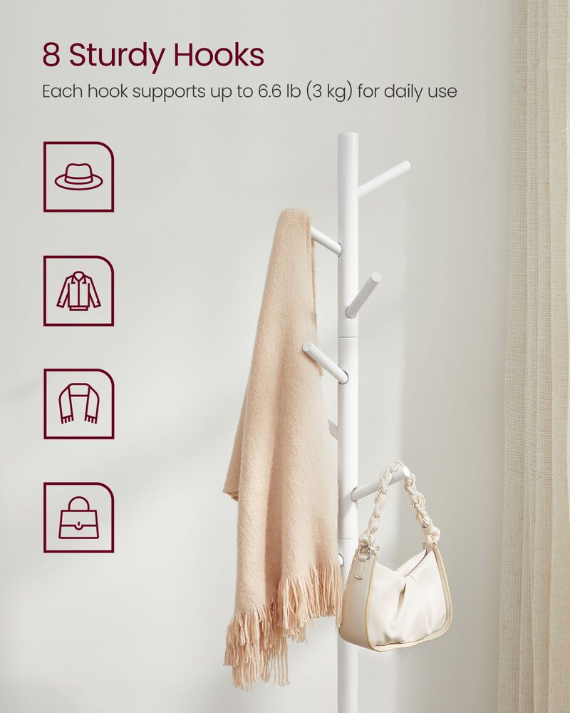 Coat Rack with 8 Hooks, Solid Wood Coat Tree Free Standing, 18.5 Inch Dia Base, for Clothes image number 6