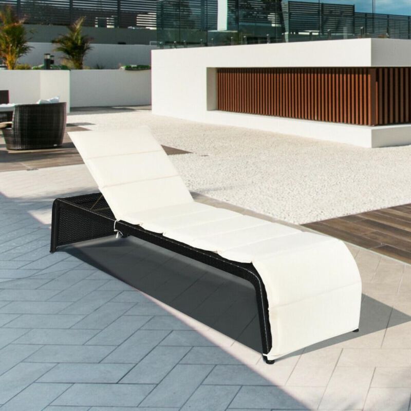 Hivvago Adjustable Patio Rattan Lounge Chair with Cushioned