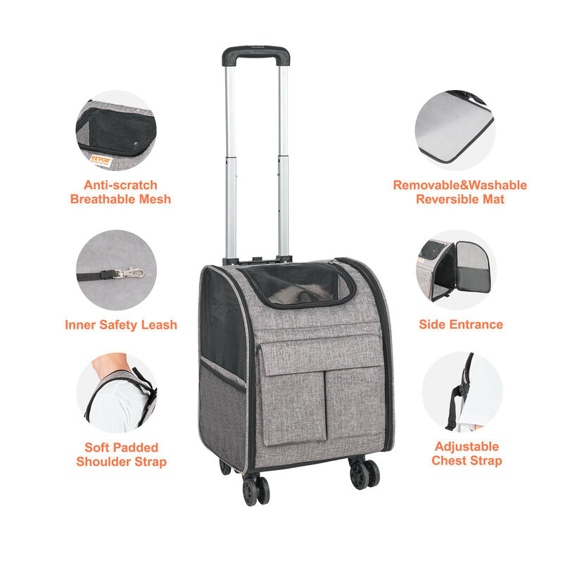 Wheeled Pet Travel Carrier for Small Dogs or Cats, Removable Wheels, Airline Ready