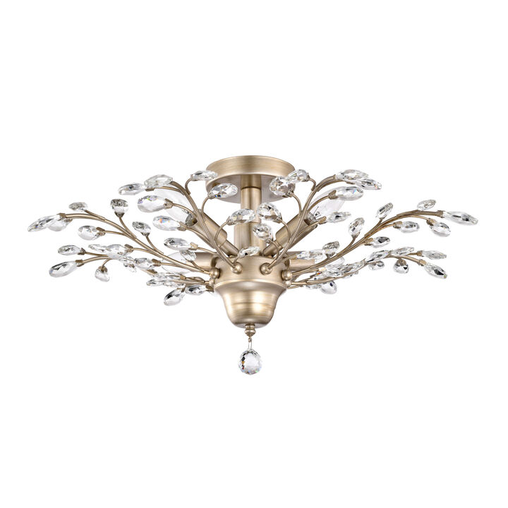 Grace 4-light Brushed Champagne Silver Crystal Leaves Flush Mount
