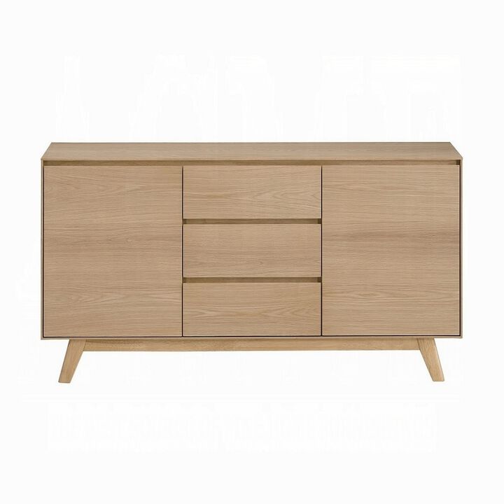 Semi Sideboard Buffet Console, 3 Drawers, 2 Cabinets, Oak Brown Wood