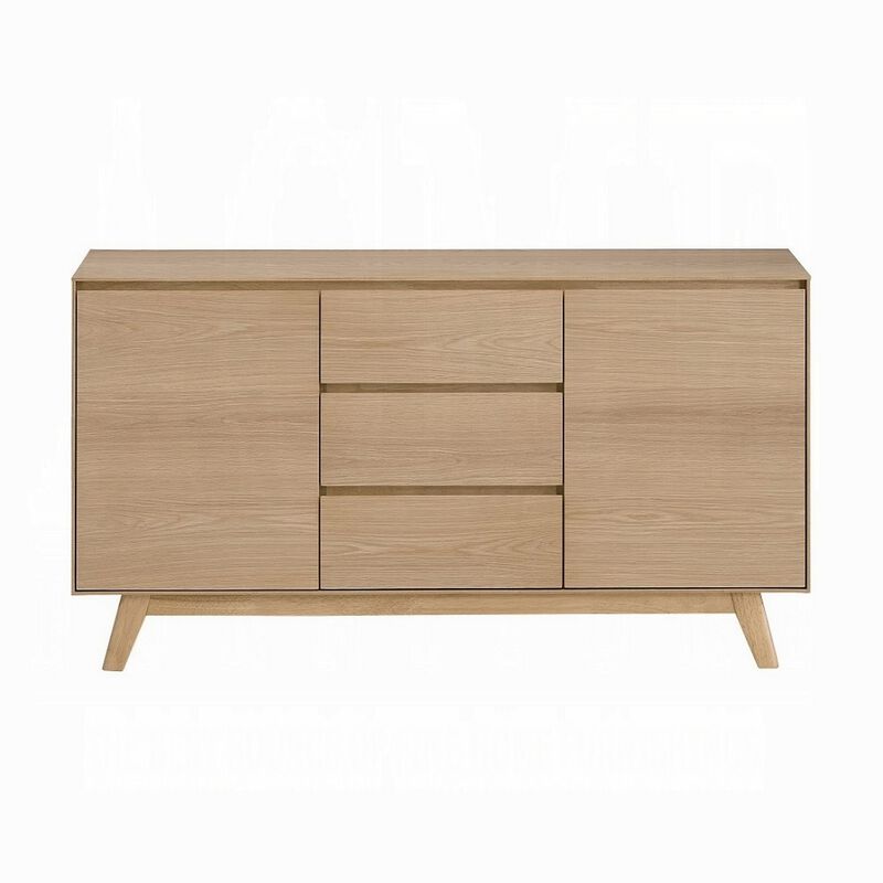 Semi Sideboard Buffet Console, 3 Drawers, 2 Cabinets, Oak Brown Wood