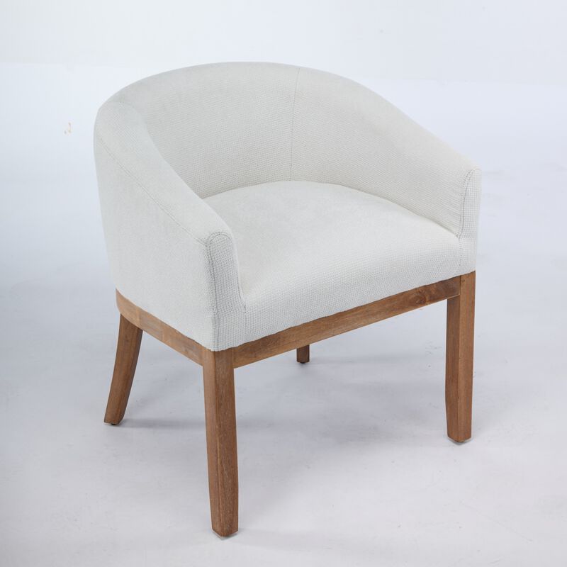 Upholstered Barrel Dining Chairs, Farmhouse Linen Accent Chairs with Natural Hardwood Frame image number 0
