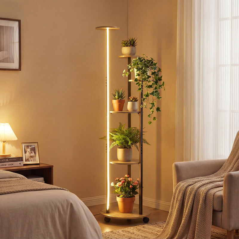 Tall 6-Tier Plant Stand with RGB Lighting and Rolling Wheels for Indoor Plants image number 6