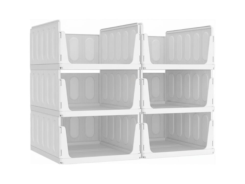 6 Pack Stackable Closet Organizer Baskets Plastic Storage Bins for Clothes