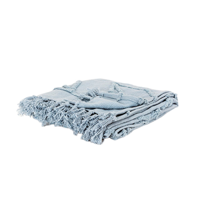 HomeRoots 50" X 60" Light Blue Cotton Woven Throw Blanket with Tassels And Fringe image number 0