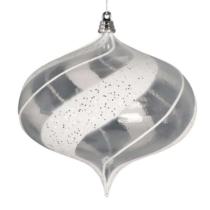 Vickerman 6.3" Clear Onion White/Silver Glitter Ornament. Measures 6.3 inches in Diameter. 2 per Bag.