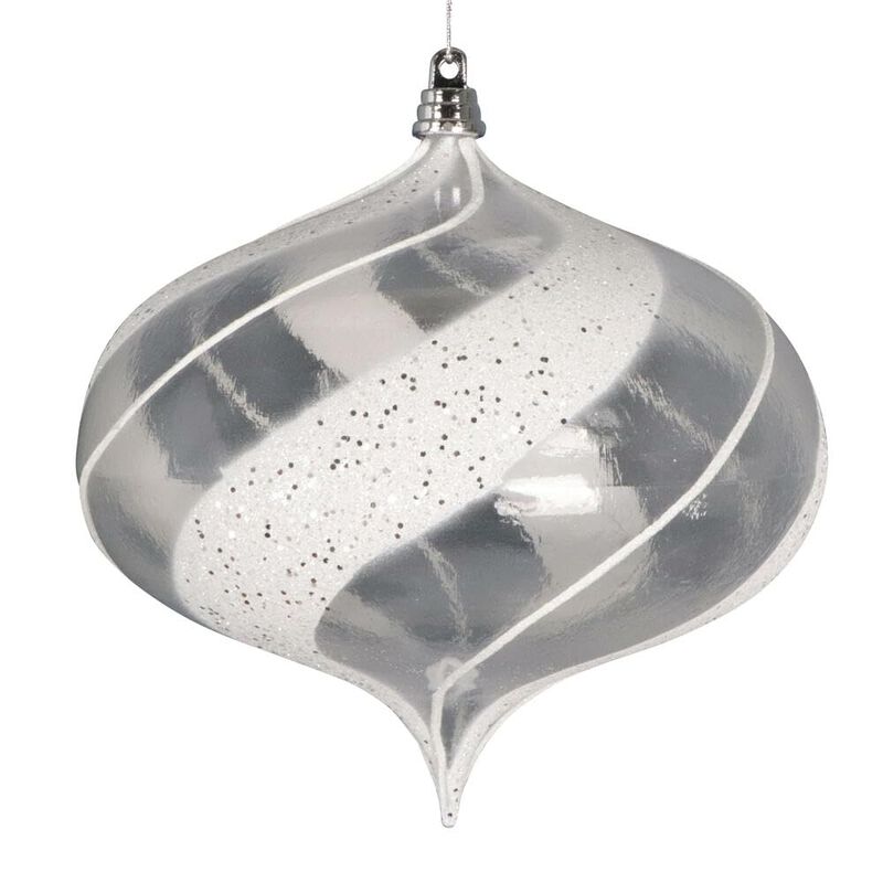 Vickerman 6.3" Clear Onion White/Silver Glitter Ornament. Measures 6.3 inches in Diameter. 2 per Bag. image number 0