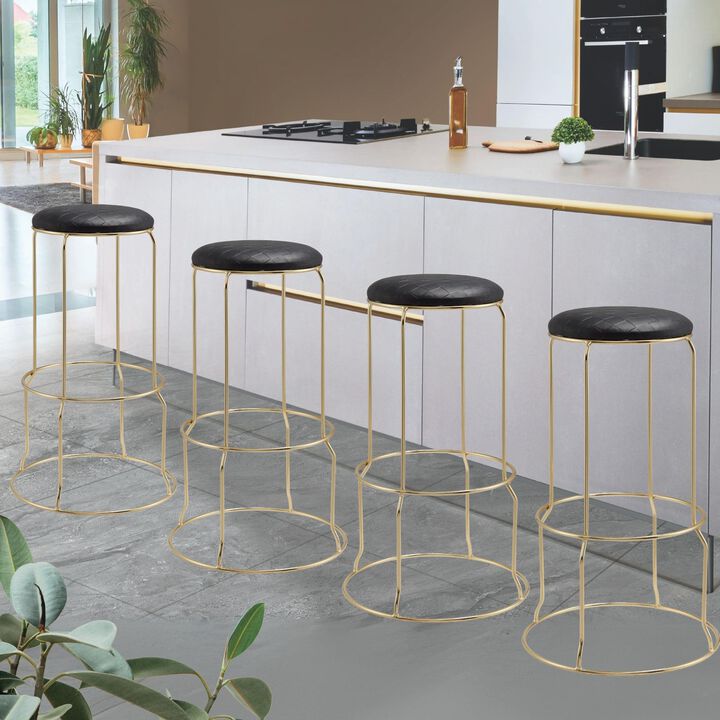 Kings Brand Furniture Carmilla Upholstered Counter Height Stool with Footrest - Bar Stools Set of 4 for Kitchen 27.25"