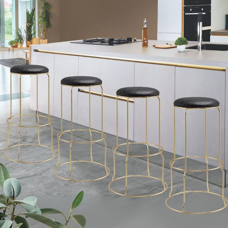 Kings Brand Furniture Carmilla Upholstered Counter Height Stool with Footrest - Bar Stools Set of 4 for Kitchen 27.25"