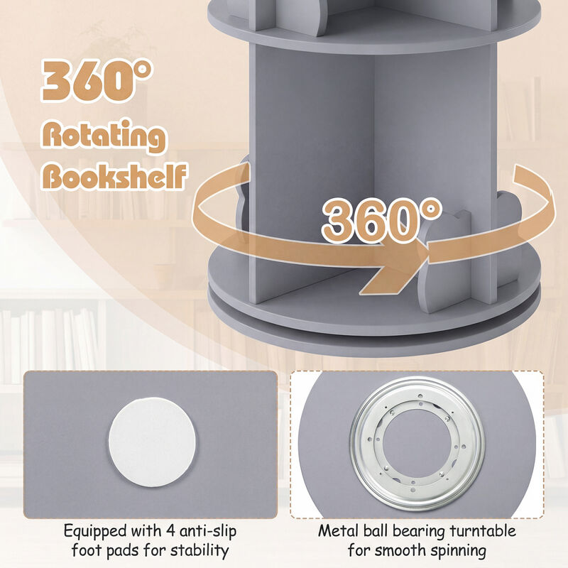 Kids 360&deg; Rotating Bookshelf 2-Tier Storage Rack with Bear Safety Baffles image number 6
