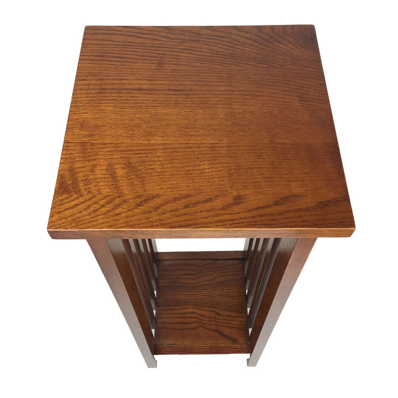 30 Inch Wooden Flower Stand with Bottom Shelf and Slatted Sides, Brown