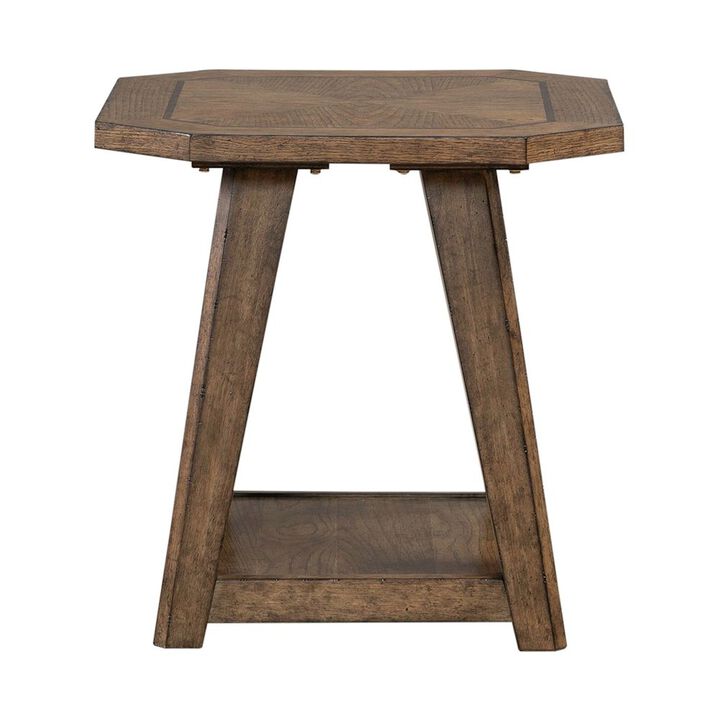 Liberty Furniture Carolina Park Octagonal End Table for Living Room - Amber Brown Oak
