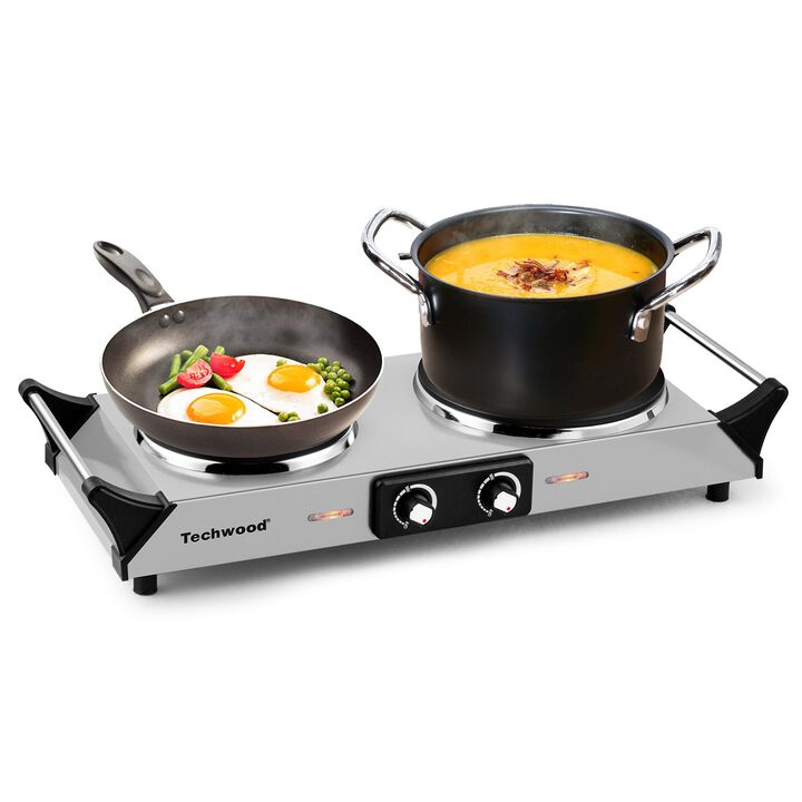 Techwood 1800W Stainless Steel Dual Hot Plate with Stay Cool Handles, Stainless Steel