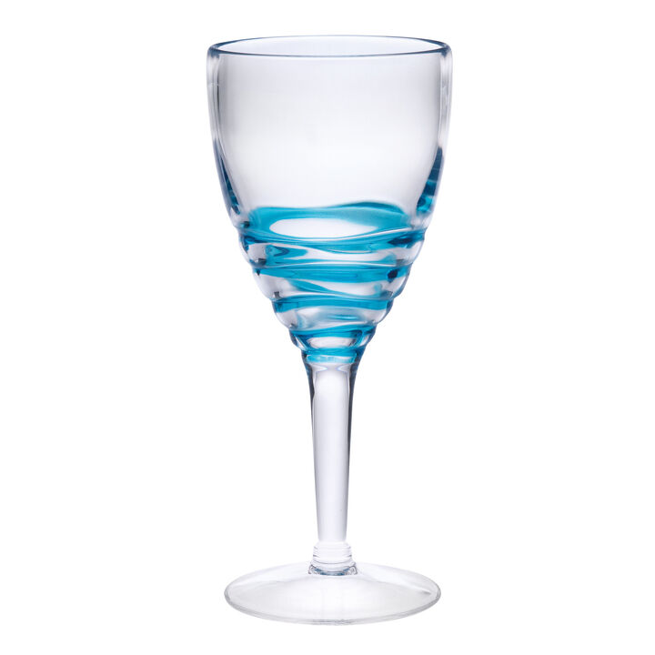 HomeRoots Set of Four Clear and Blue Swirl Acrylic Stemmed All Purpose Wine Glass
