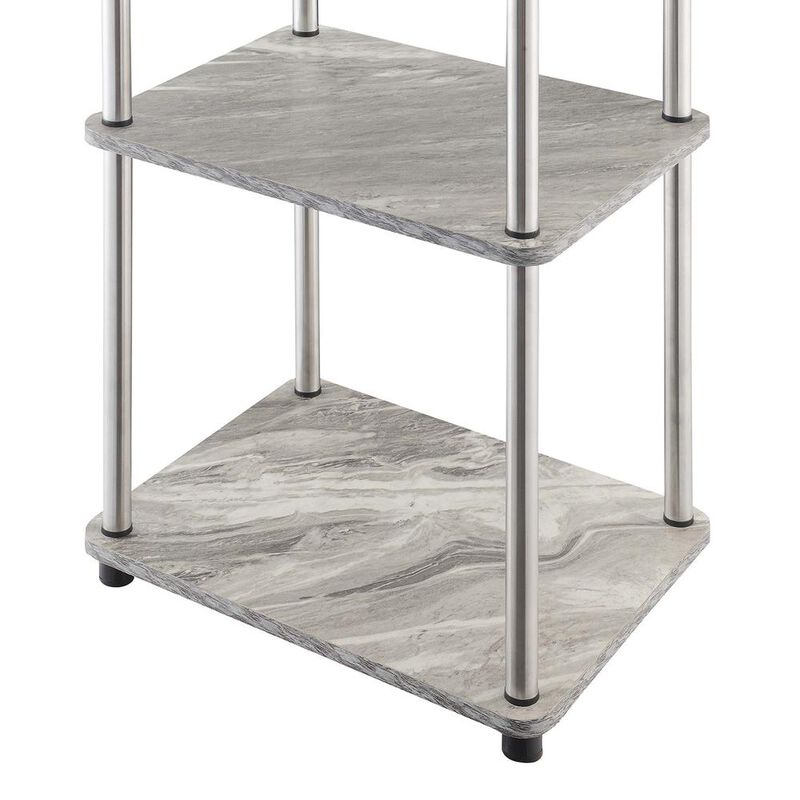 Convenience Concepts Designs2Go No Tools 3 Tier End Table, Faux Gray Marble/Chrome