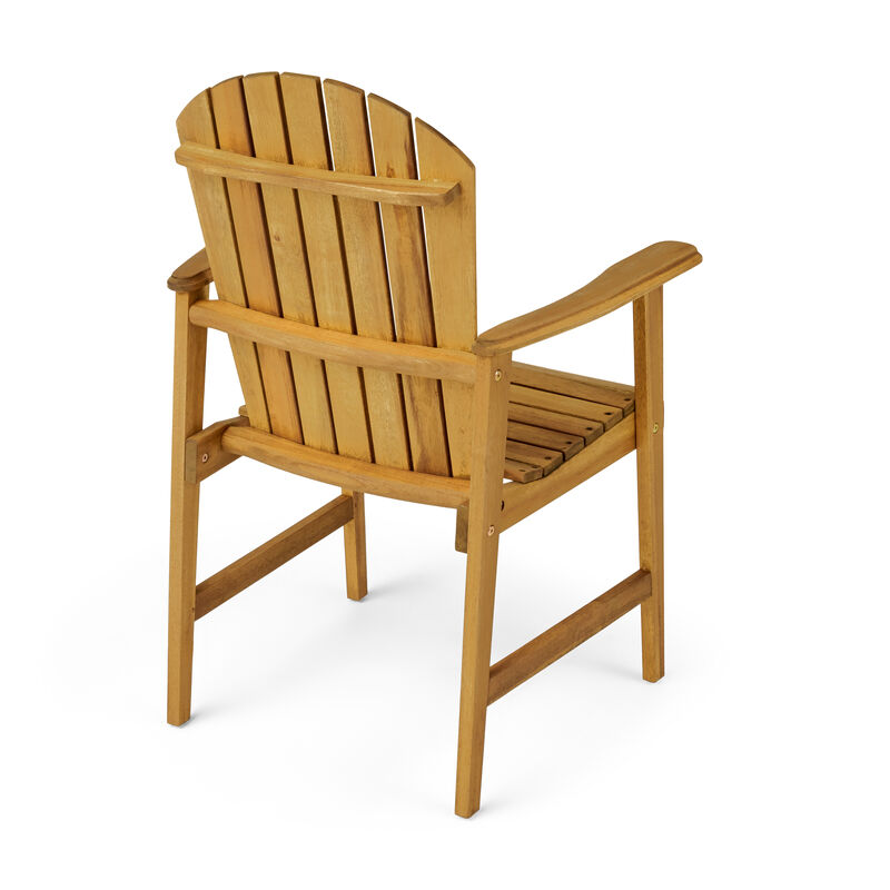 Pima Outdoor Dining Chair Set of 2, H Frame, Adirondack Brown Acacia Wood - Benzara