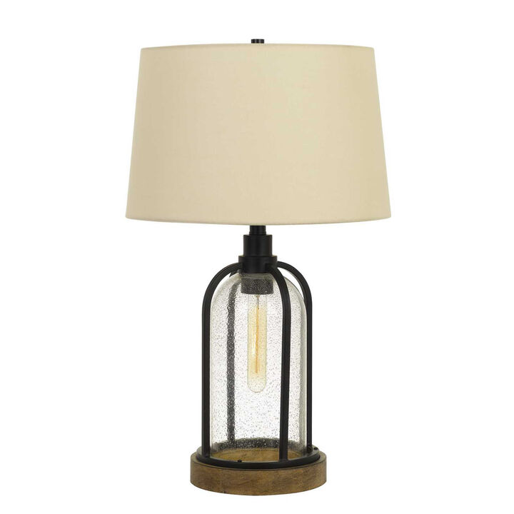 HomeRoots 27" Brown Metal Two Light Globe Table Lamp With Eggshell Empire Shade