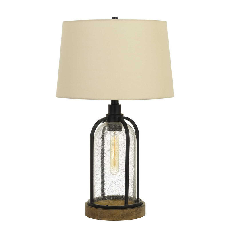 HomeRoots 27" Brown Metal Two Light Globe Table Lamp With Eggshell Empire Shade image number 0