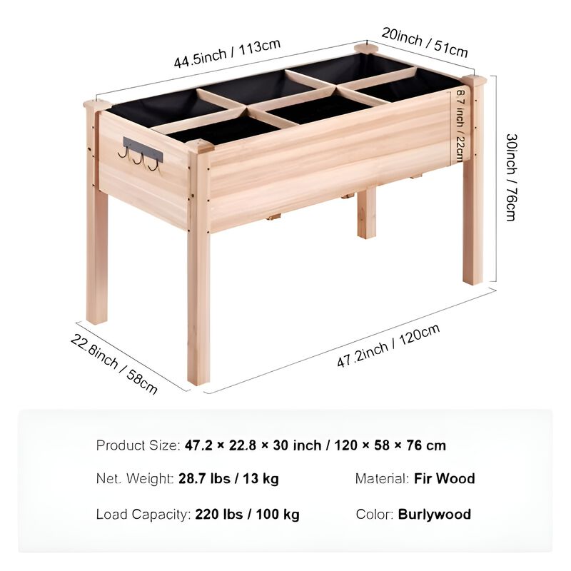 Wooden Raised Garden Bed for Growing Vegetables, Herbs, and Flowers Outdoors-Burlywood image number 2