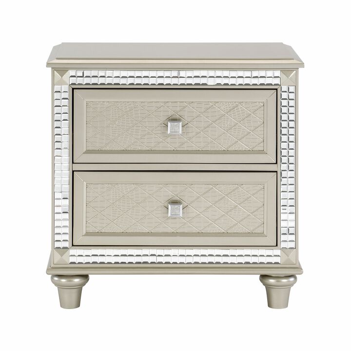 Glamorous Style Bedroom Furniture 1pc Nightstand of 2x Drawers Champagne Finish Acrylic Crystals Trim Modern Home Furniture