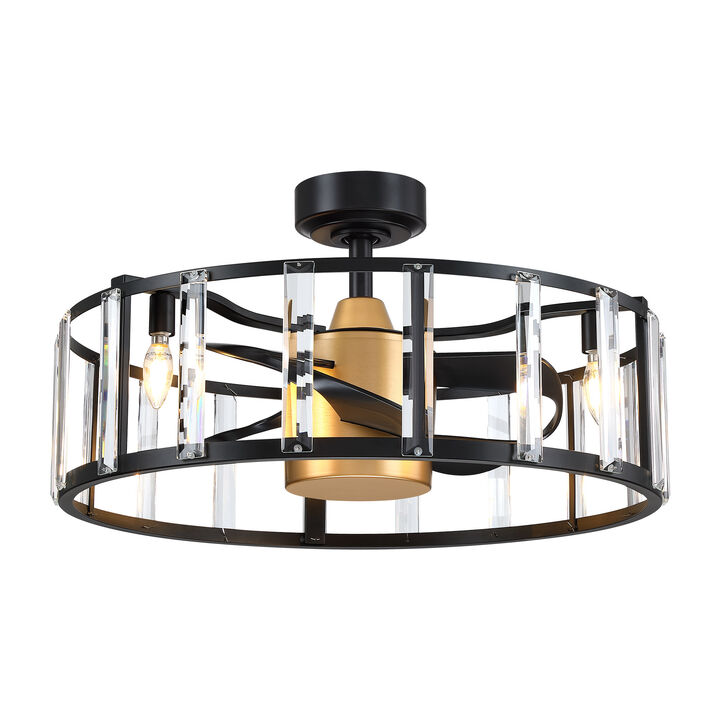 26.7 in. Matte Black Modern Caged Crystal Ceiling Fan with Light and Remote