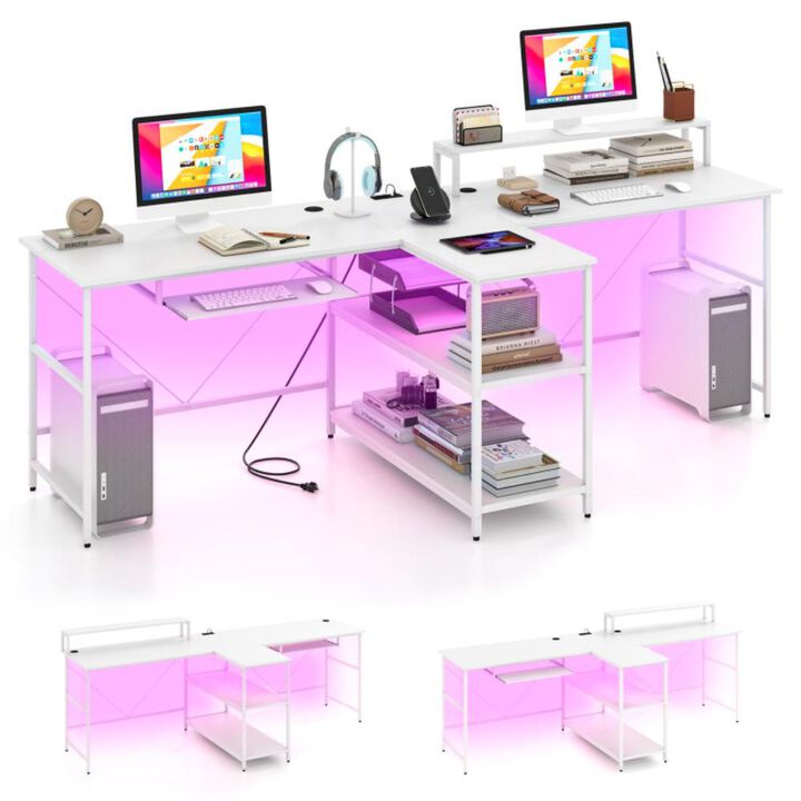 Hivvago 2-Person Reversible Computer Desk Long Office Desk with LED Lights