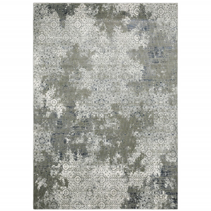 4 X 6 Ivory grey Blue And Taupe Abstract Power Loom Stain Resistant Area Rug