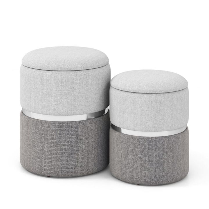 Hivvago Velvet Fabric Storage Ottoman Set of 2