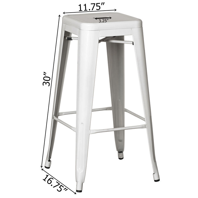 30-inch Backless Metal Bar Stool Stackable Heavy-Duty Counter-Height Chair for Home Bars Patios Kitchen Islands Cafes Restaurants Bistros and Dining Areas for Indoor & Outdoor Use, White