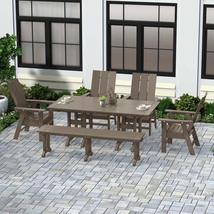 WestinTrends 6 Piece Outdoor Patio Dining Table and Armchair Dining Bench Set