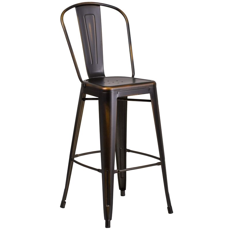Flash Furniture Commercial Grade 30" High Distressed Copper Metal Indoor-Outdoor Barstool with Back