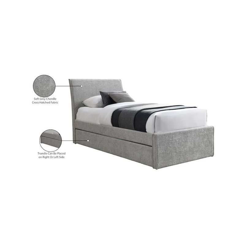 Meridian Furniture Myles Grey Chenille Fabric Twin Trundle Bed